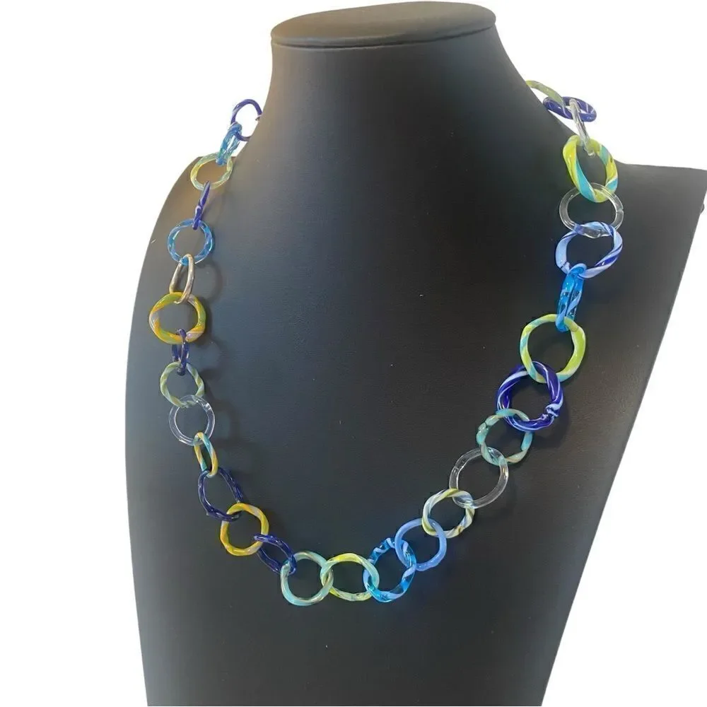 Beautiful One of a Kind Hand Blown Glass Bead Necklace.